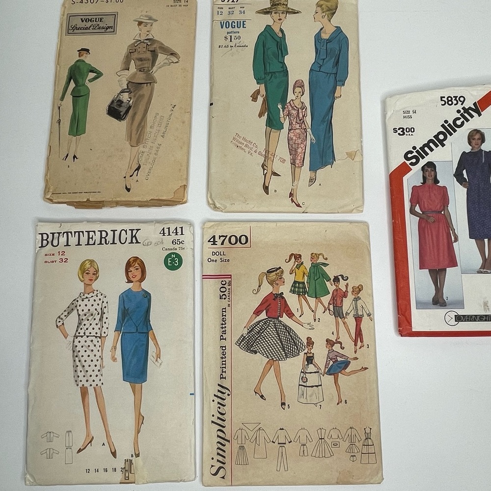 5 Vintage Clothing Patterns (40’s-70’s) Vogue Butternick Simplicity